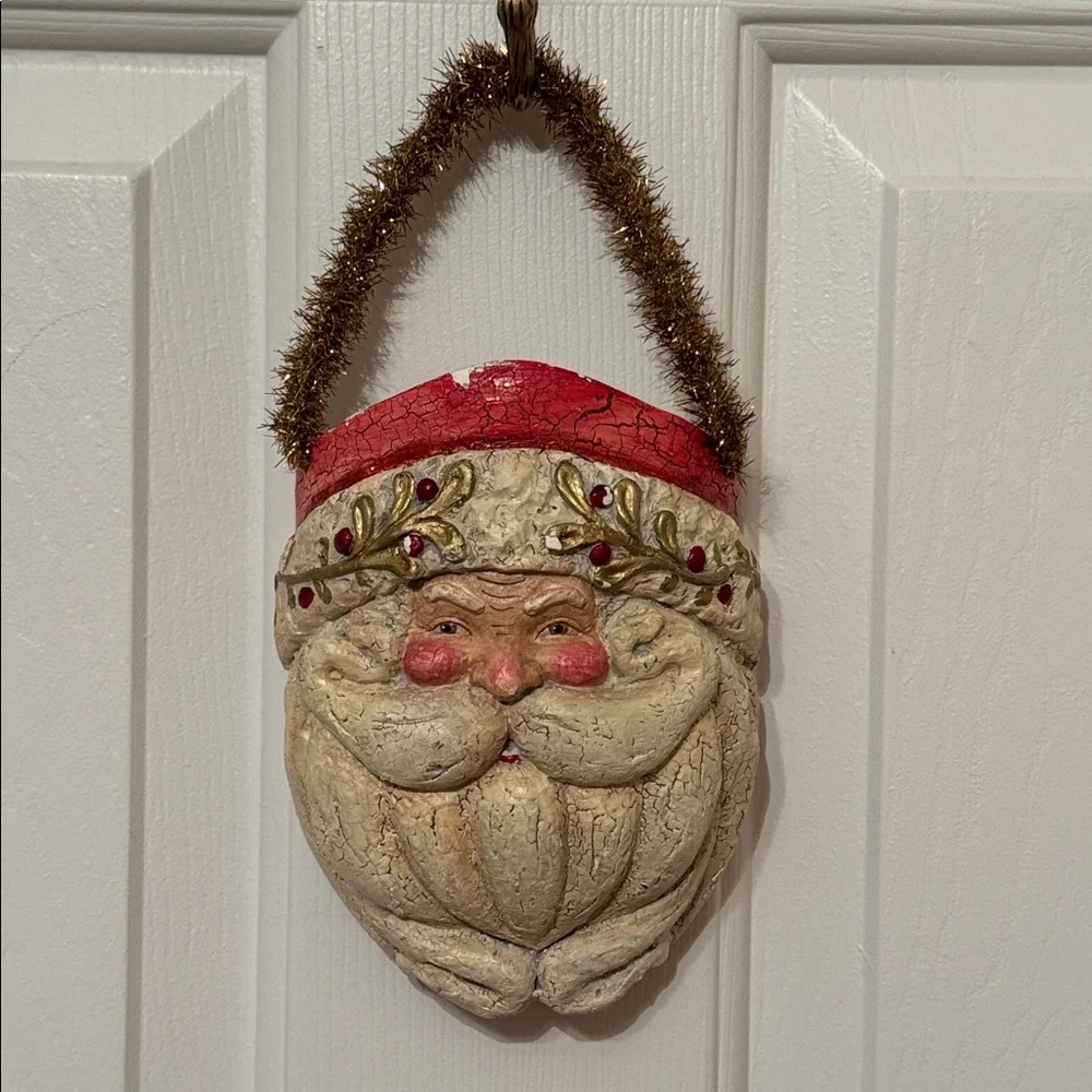 vintage-style, crackle-finish resin or plaster Santa Claus figurine / Vase
